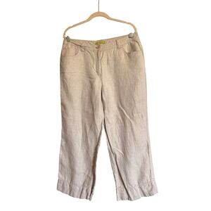 Sigrid Olsen Sz 12 Poet 09 100% Linen‎ Pants Beige Orange Stitching Wide Leg